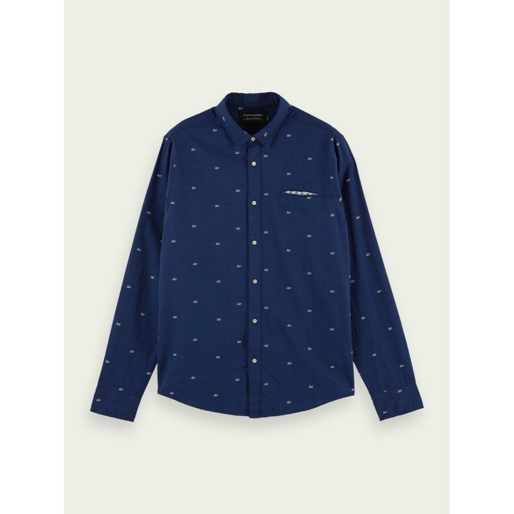 NEW Logo M Medium Scotch & Soda Regular Fit Navy Blue Button Down Shirt 160789